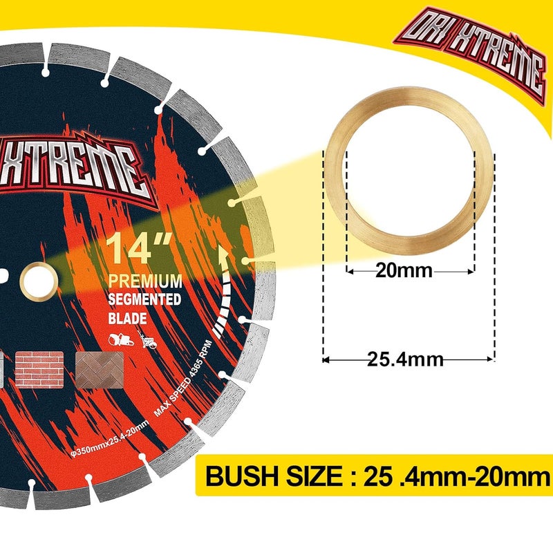 ORIXTREME 14 Inch Diamond Concrete Saw Blade, Segmented General Purpose Blade Dry/Wet Cutting Concrete, Reinforced Concrete, Masonry, Brick, Block,1"-20mm Arbor - Image 3